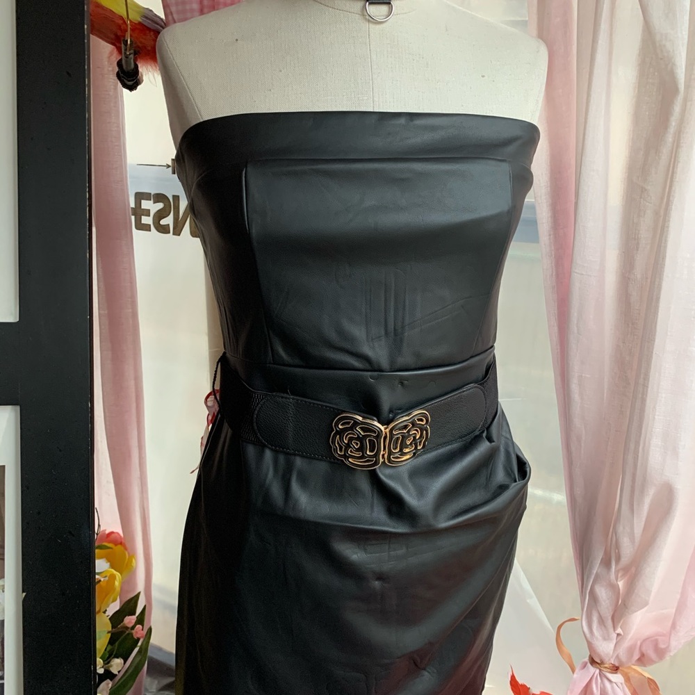 leather dress with gold belt